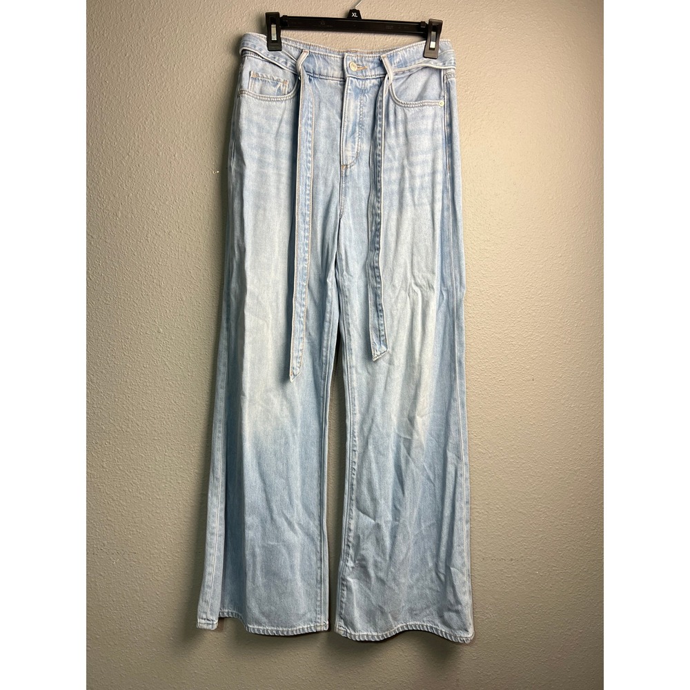 LOFT The Palazzo Wide Leg Barrell Jeans Light Wash Blue Tie Belt Womens 26/2